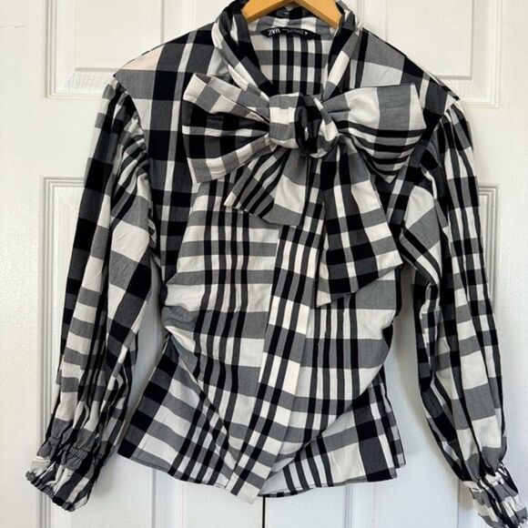 ZARA Plaid Set Skirt & Bow Neck Top Matching 2 Piece Size XS • BLOGGER FAVORITE - Picture 9 of 14